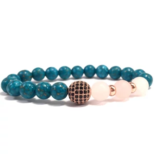 Türkid és matt rózsakvarc  rozé cirkon labdás karkötő