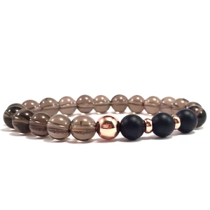 Füstkvarc és matt ónix rozé gyöngy karkötő