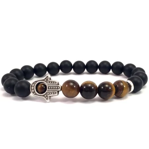 Matte onyx and tiger's eye hamsa bracelet 