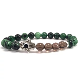 Zoizit és füstkvarc hamsa karkötő