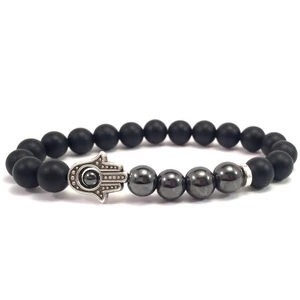 Matte onyx and hematite hamsa bracelet 