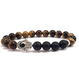 Tigrisszem és matt ónix  hamsa karkötő