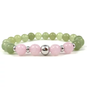 Jáde és rózsakvarc ezüst gyöngy karkötő