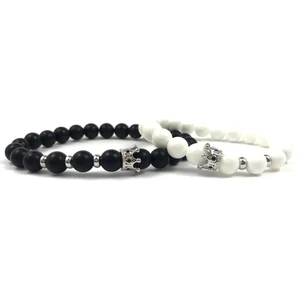 Páros ónix és gyöngyház ezüst queen &amp; king karkötők