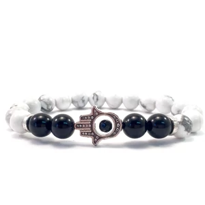 Howlite and onyx hamsa bracelet 