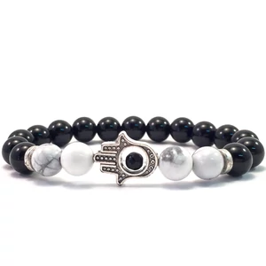 Onyx and howlite hamsa bracelet 