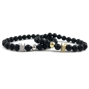 Páros ónix ezüst és arany queen & king karkötők