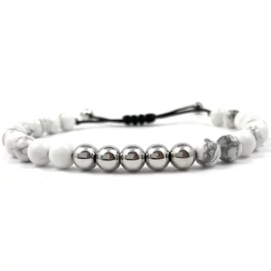 Howlit és ezüst gyöngy cord karkötő