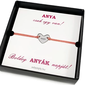 Szeretlek Anya barack színű zsineg karkötő díszdobozzal