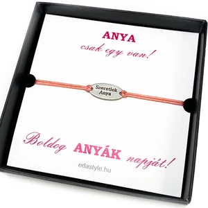 Szeretlek Anya gravírozott acél medálos zsineg karkötő több színben