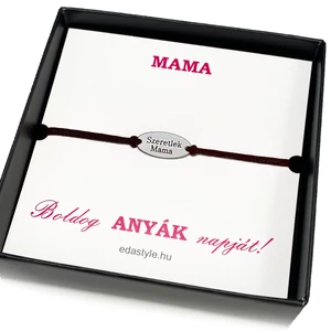 Szeretlek Mama gravírozott acél medálos fekete zsineg karkötő