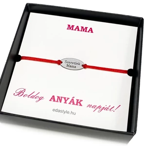 Szeretlek Mama gravírozott acél medálos piros zsineg karkötő