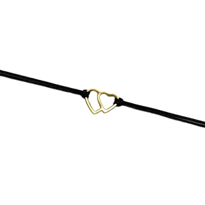 Dupla arany szíves fekete zsineg karkötő