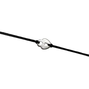 Ezüst acél lakat medálos fekete zsineg karkötő