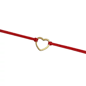 Arany szíves piros zsineg karkötő
