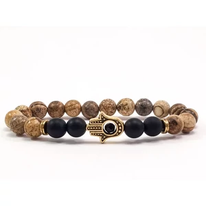 Jáspis és matt onix arany hamsa karkötő