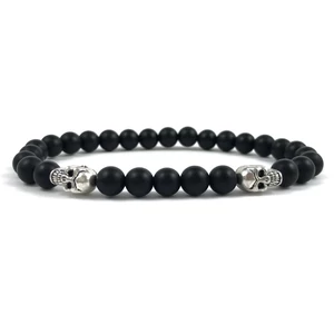 Matt ónix ezüst mini koponyás karkötő