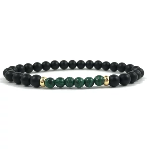 Matt ónix és malachit gyöngy arany gyűrűs karkötő