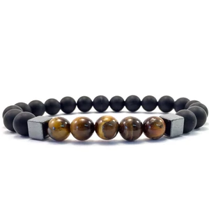 Matt ónix és tigrisszem hematit 2 kockás karkötő FF