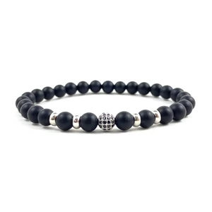 Matt ónix ezüst mini cirkon labdás karkötő