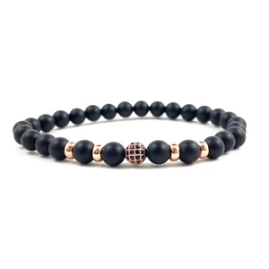 Matt ónix rozé mini cirkon labdás karkötő