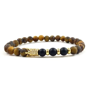 Tigrisszem és matt ónix arany koronás karkötő