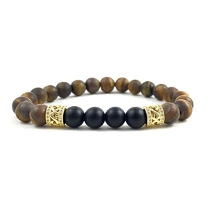 Matt tigrisszem és matt ónix arany gyűrűs férfi karkötő