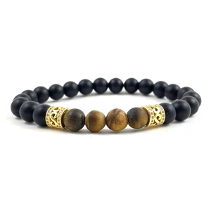 Matt ónix és matt tigrisszem arany gyűrűs férfi karkötő