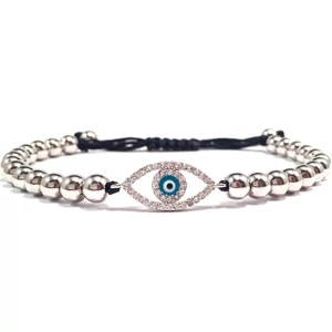 Luxury ezüst kék szemes cord karkötő