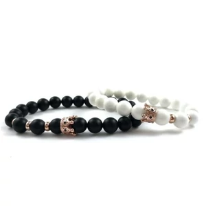 Ónix és gyöngyház rozé queen &amp; king páros karkötők