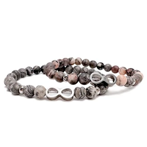 Ezüst végtelen jeles  Szürke Jáspis páros karkötő