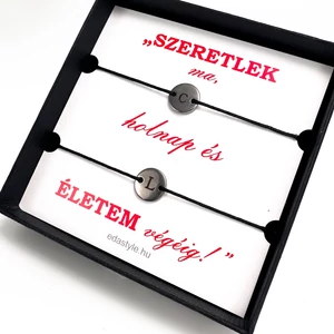 Páros zsineg karkötő gravírozható kör medállal Fekete