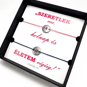 Páros zsineg karkötő gravírozható kör medállal Rózsaszín-Kék