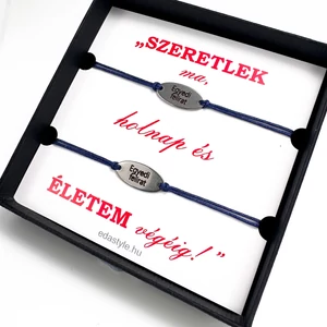 Páros karkötő EGYEDI gravírozott ovál medállal több színben