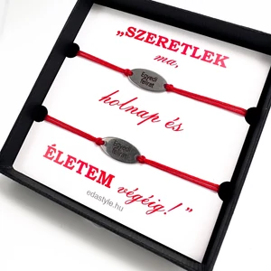 Páros karkötő EGYEDI gravírozott ovál medállal Piros