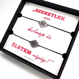Páros karkötő EGYEDI gravírozott rombusz medállal Fekete