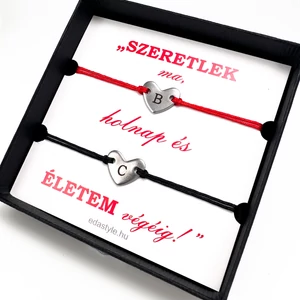 Páros karkötő gravírozható szív medállal több színben