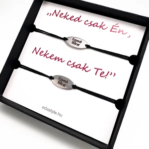 Páros karkötő EGYEDI gravírozott ovál medállal Fekete