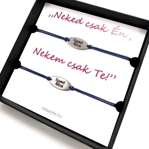 Páros karkötő EGYEDI gravírozott ovál medállal Kék