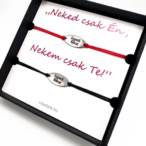 Páros karkötő EGYEDI gravírozott ovál medállal Piros-Fekete