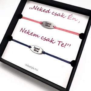 Páros karkötő EGYEDI gravírozott ovál medállal Rózsaszín-Kék