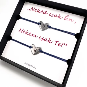 Páros karkötő gravírozható szív medállal Kék