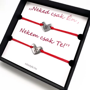 Páros karkötő gravírozható szív medállal Piros