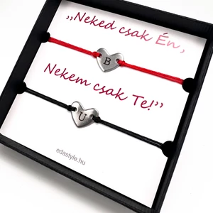 Páros karkötő gravírozható szív medállal Piros-Fekete