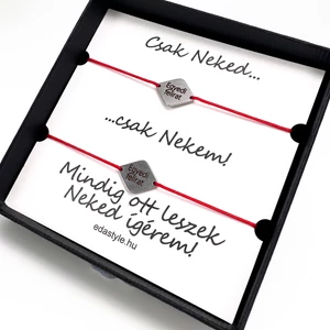 Páros karkötő EGYEDI gravírozott rombusz medállal Piros