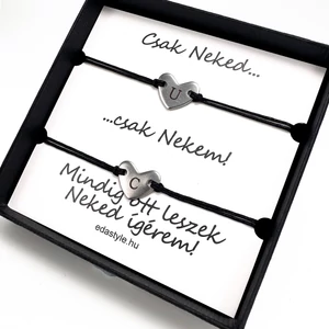 Páros karkötő gravírozható szív medállal Fekete