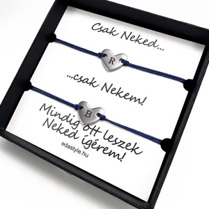 Páros karkötő gravírozható szív medállal több színben