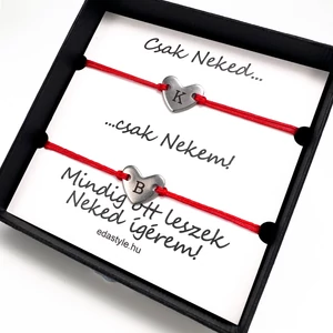 Páros karkötő gravírozható szív medállal Piros