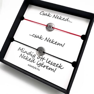 Páros karkötő gravírozható kör medállal Piros-Fekete