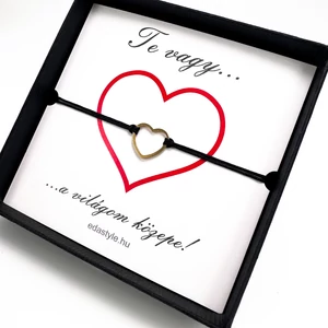 Világom közepe... zsineg karkötő arany szív medállal Fekete